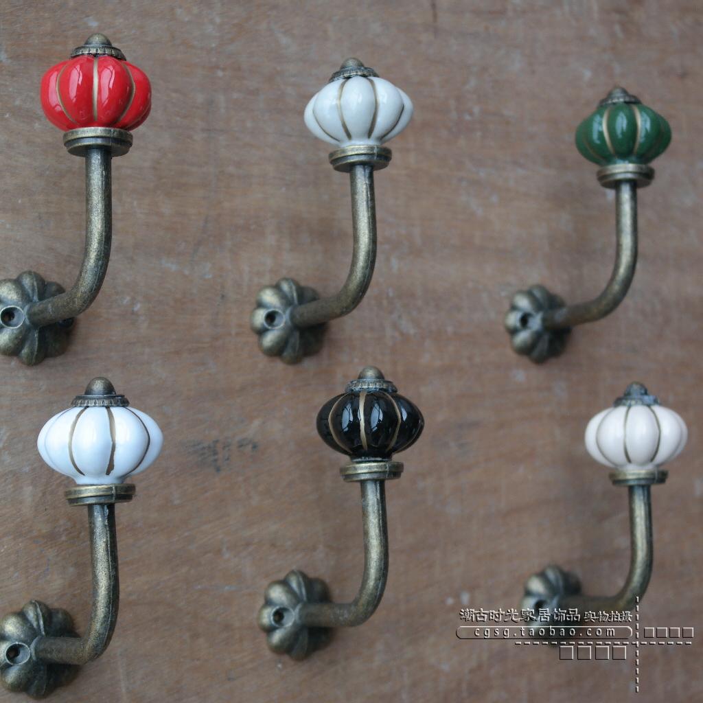 European style pastoral retro ceramic hook bronze decorative art adhesive hook clothing store after personality creative coat hook