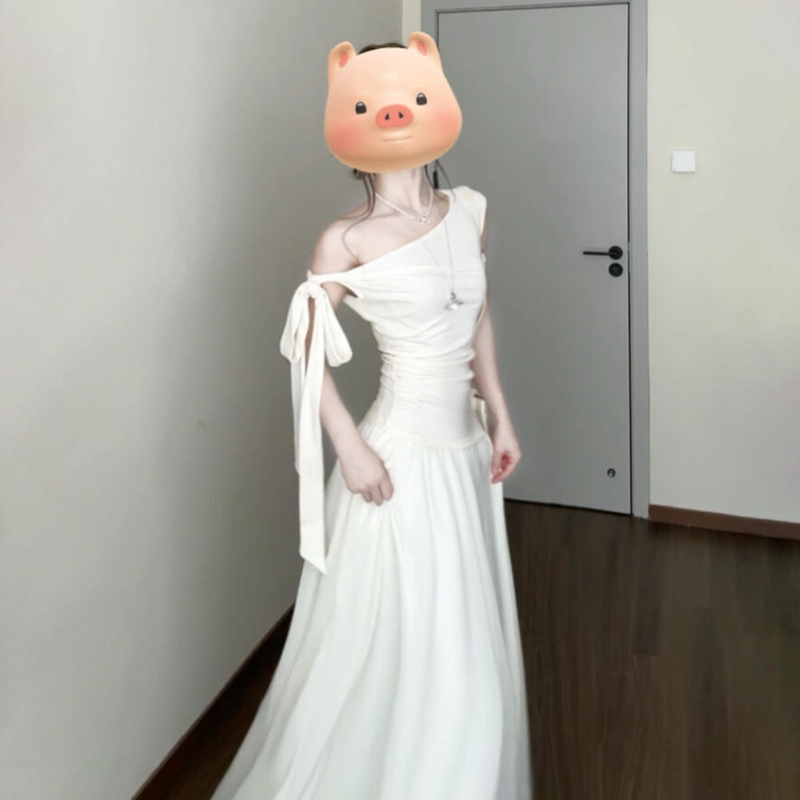 French-Style Off-Shoulder Tie White Dress 2026 New Model This Year's Popular Hot Item Seaside Vacation Elegant Long Dress