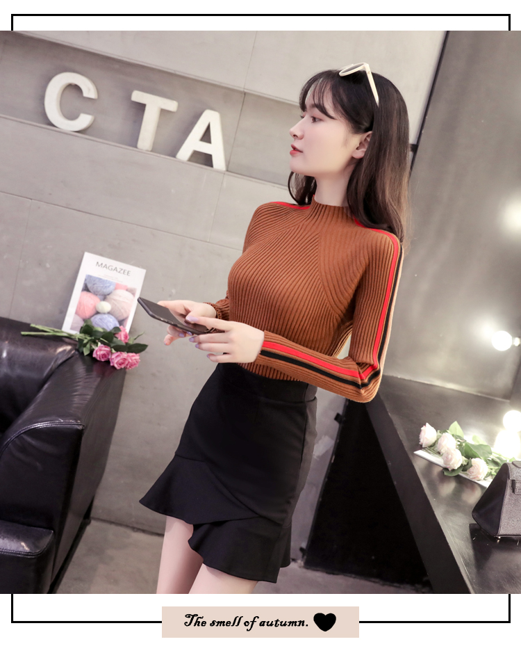 Áo len nữ đáy 2018 mới áo len hoang dã tay dài mùa thu và mùa đông nửa cổ cao dày dày vừa vặn áo khoác len nữ