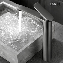 German LANCE all-copper gun grey single to face basin tap hot and cold black wire drawing gold table basin tap
