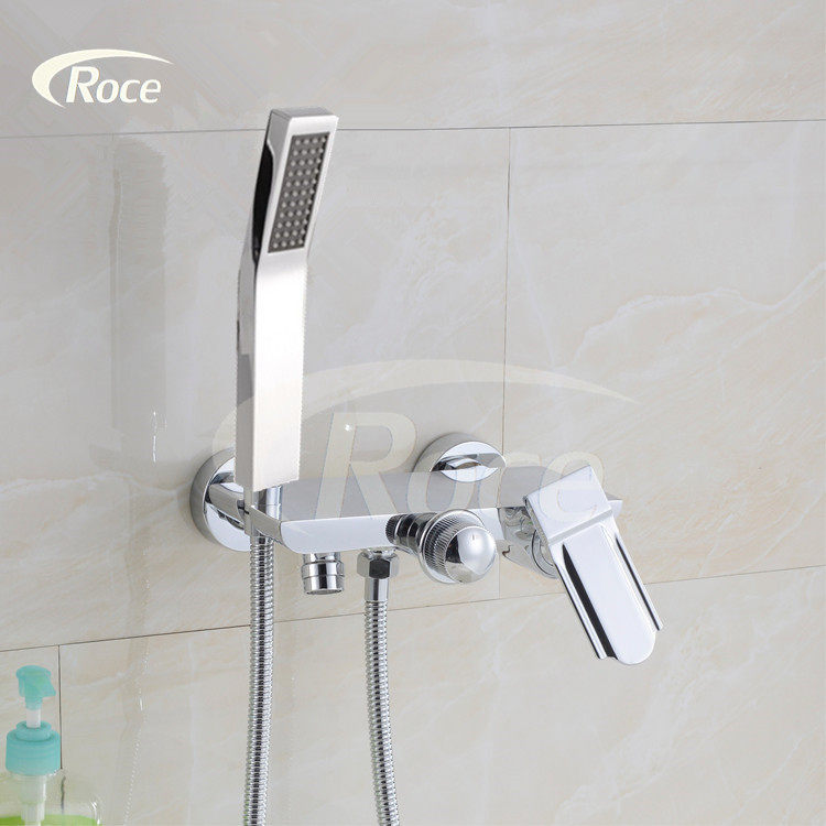 Export German bathtub faucet all-copper hot and cold triple bathtub shower faucet set mixing valve shower head