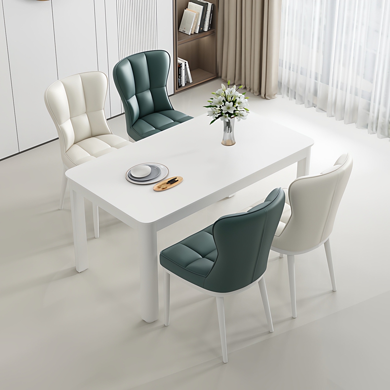 Cream-Colored Slate Dining Table and Chair Set, Rectangular, Pure White Dining Table for Home Use, Modern Minimalist Dining Table for Small Apartments Cream-Colored Slate Dining Table and Chair Set, Rectangular, Pure White Dining Table for Home Use, Modern Minimalist Dining Table for Small Apartments