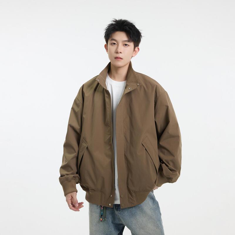 Japanese Retro Solid Color Stand-Up Collar Flight Jacket Unisex American Baseball Workwear Loose Commuter Cleanfit Jacket Japanese Retro Solid Color Stand-Up Collar Flight Jacket Unisex American Baseball Workwear Loose Commuter Cleanfit Jacket