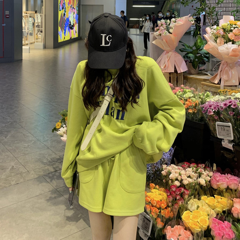 2021 Early Autumn New Sports Casual Suit Women Fashion Nets Red Minus-Age Fried Street Jersey Shorts Two Sets Loose