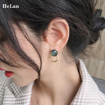  Retro earrings womens Hong Kong style Hepburn temperament green 2021 new trend sterling silver high-end sense circle earrings earrings