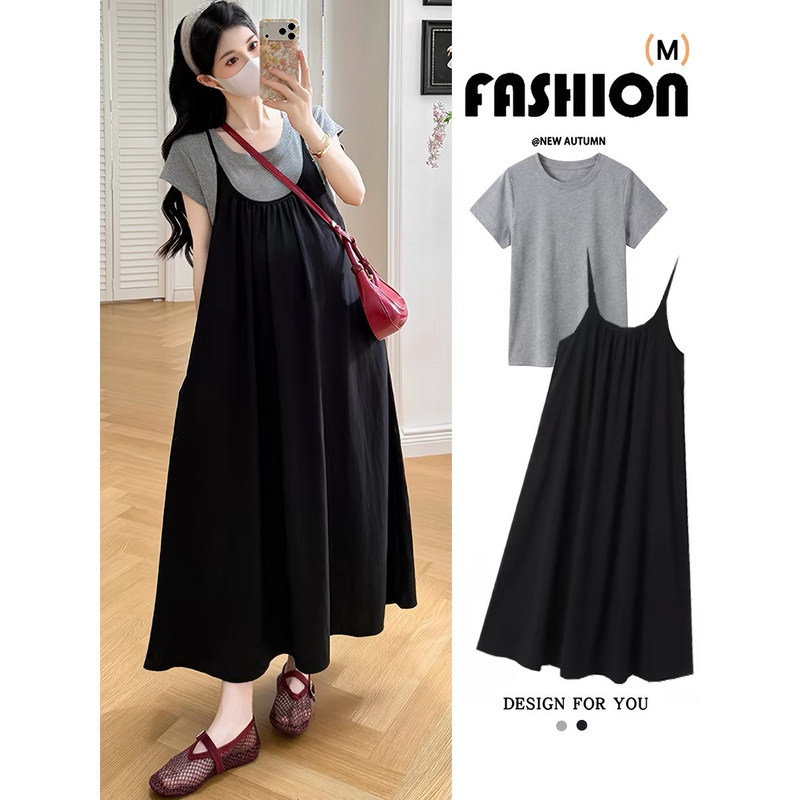Maternity Summer Dress 2026 New Style, Loose Short-Sleeve Top and Suspender Skirt Two-Piece Set for Summer That Doesn'T Show Pregnancy Maternity Summer Dress 2026 New Style, Loose Short-Sleeve Top and Suspender Skirt Two-Piece Set for Summer That Doesn'T Show Pregnancy