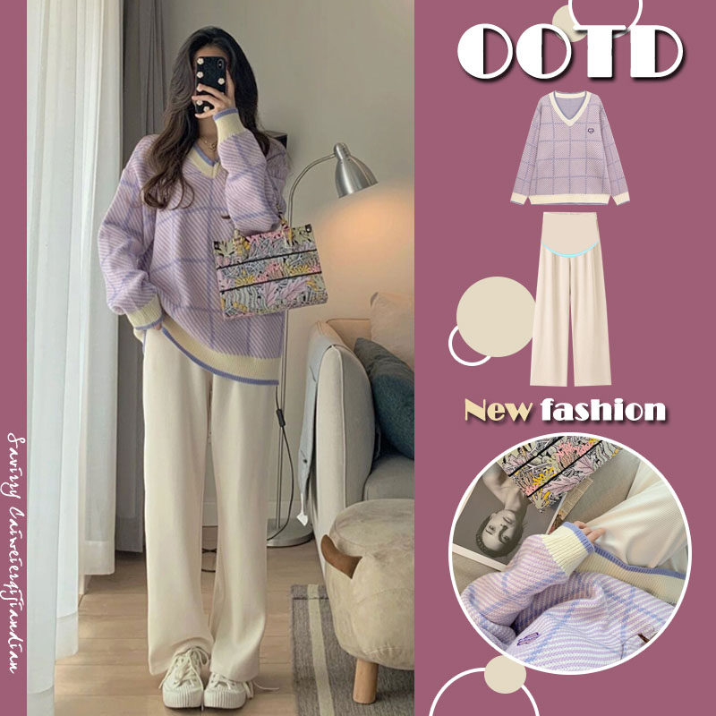 Pregnant women's winter clothing suit fashion models 2022 new spring and autumn models net red blouses sweater women in the middle of winter