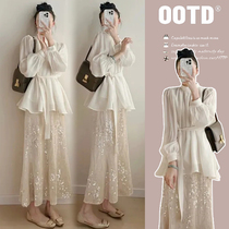 Spring maternity dress loose and gentle style slim shirt skirt two-piece set 2024 new fashion suit