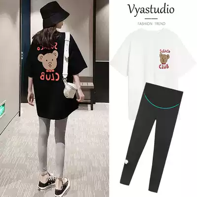 Net red pregnant women's summer suit season out fashion shirt short sleeve late pregnancy summer tide Hot Mom personality T-shirt