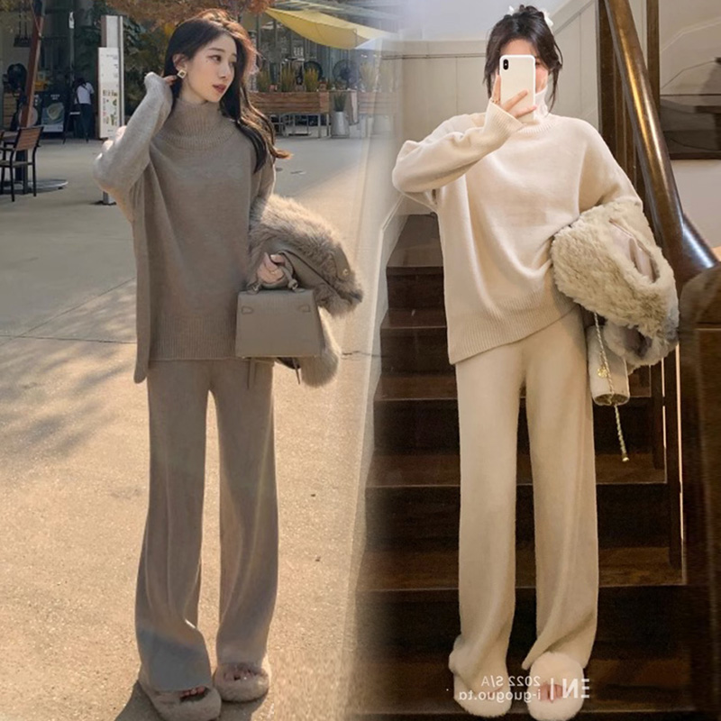 Pregnant woman Autumn winter clothing suit 2023 new high collar trendy foreign air knit sweater fashion loose up and down two sets-Taobao