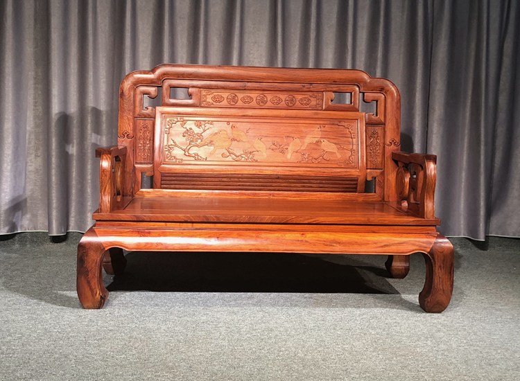 Sofa gỗ gụ tiêu chuẩn quốc gia Đồ gỗ hồng mộc Miến Điện Hoa hồng trái cây lớn Màu sắc quốc gia Tianxiang cổ điển Tân chạm khắc bộ 6 - Bộ đồ nội thất bàn ghế phòng khách