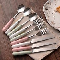 Sakura Japanese tableware set Ceramic handle Stainless steel knife fork spoon Coffee stirring spoon Main meal knife Catering utensils