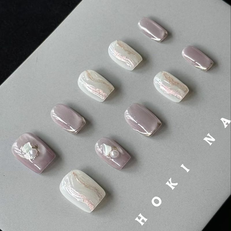 Purely Handmade Wearable Nails, Purple Short Style, High-End Aurora Pearl Powder Glitter Nail Patches, Removable Fake Nails Purely Handmade Wearable Nails, Purple Short Style, High-End Aurora Pearl Powder Glitter Nail Patches, Removable Fake Nails