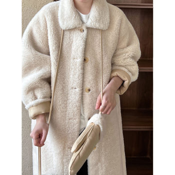 Lazy style fur one-piece lambswool coat for women winter
