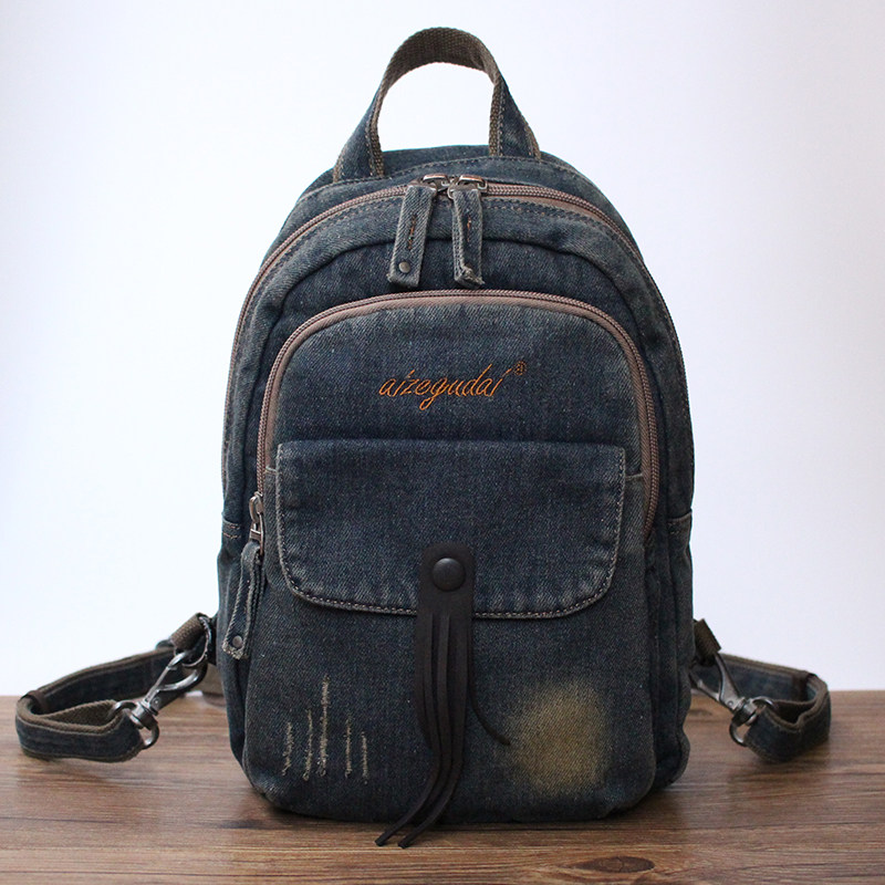 Original new tassel women's bag casual retro denim backpack chest bag single-shoulder backpack men's bag multifunctional trendy