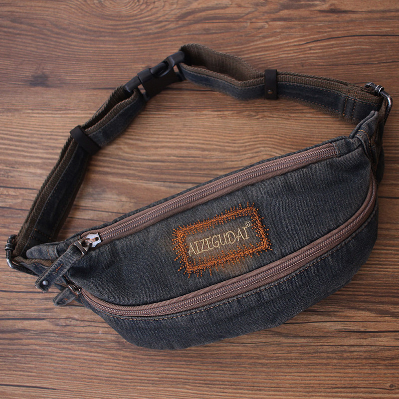 Original Men And Women Outdoor Running Small Purse Sports Casual Retro Denim Brooch Chest Bag Collection Silver Bag Multifunction Korean Version
