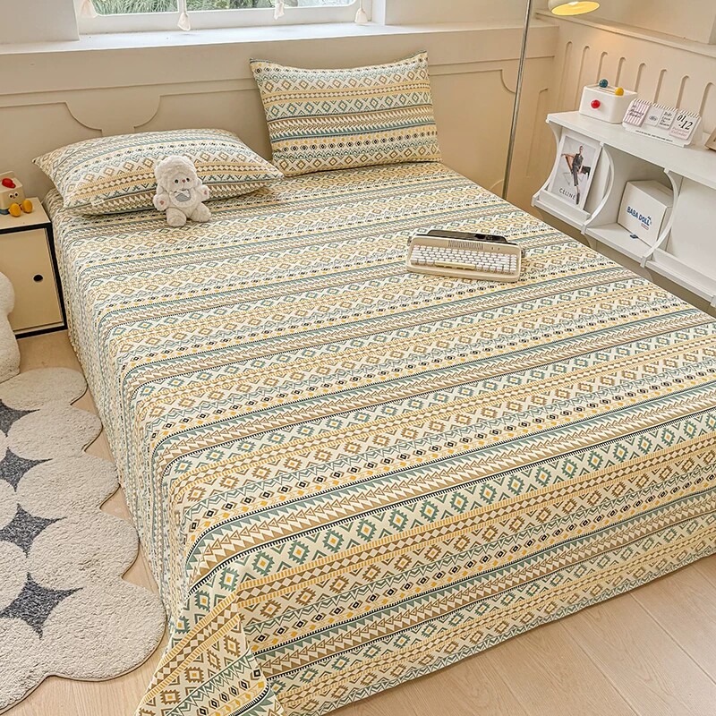 A类纯棉老粗布床单件凉席单双人床1.8床三件套学生两件套