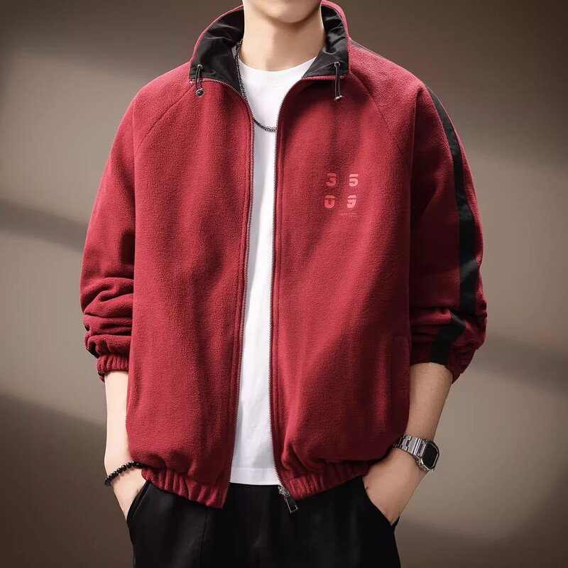 [Double-Sided Wear] High-End Trendy Brand Letter-Printed Workwear Jacket for Men, New Autumn Style Loose-Fitting Lambswool Jacket