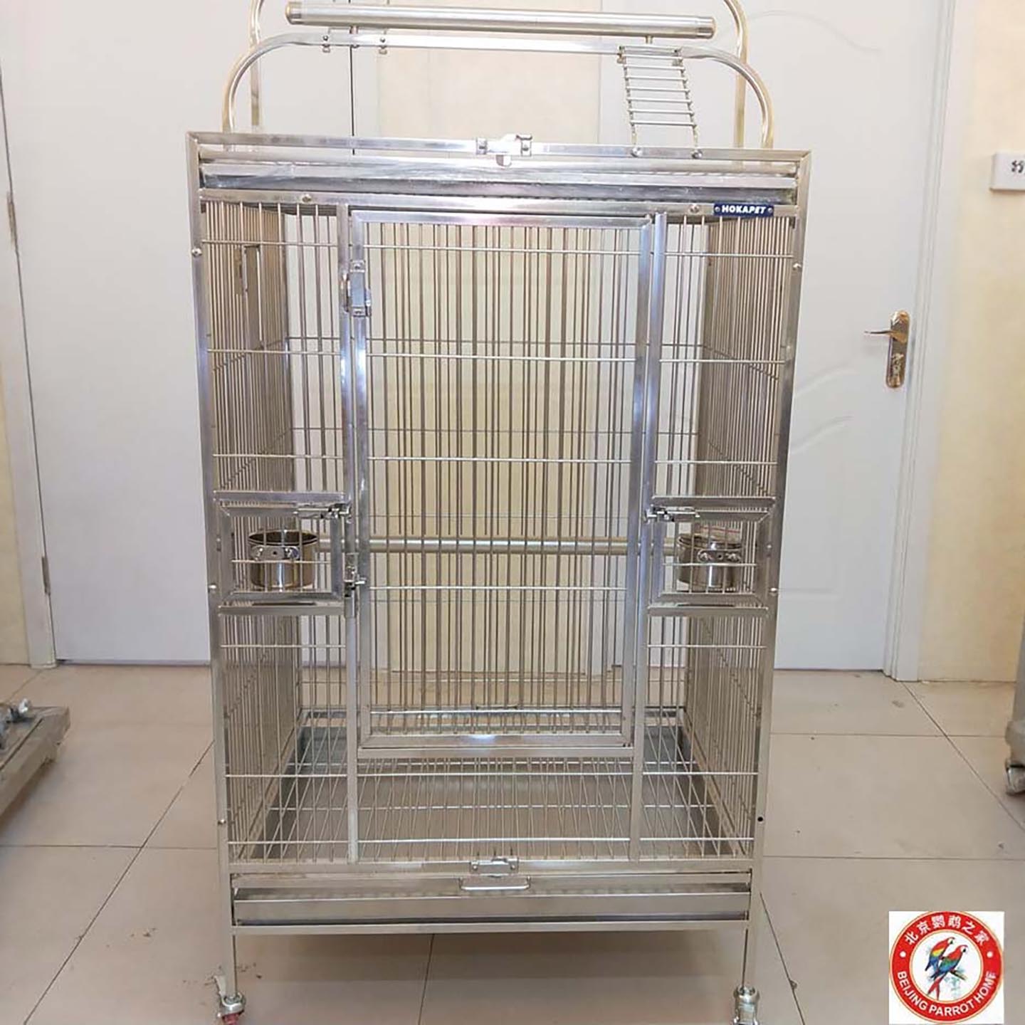 HOKAPET防逃設計不鏽鋼鳥籠大型灰鸚鵡專用L尺寸帶繁殖孔豪華型鳥籠