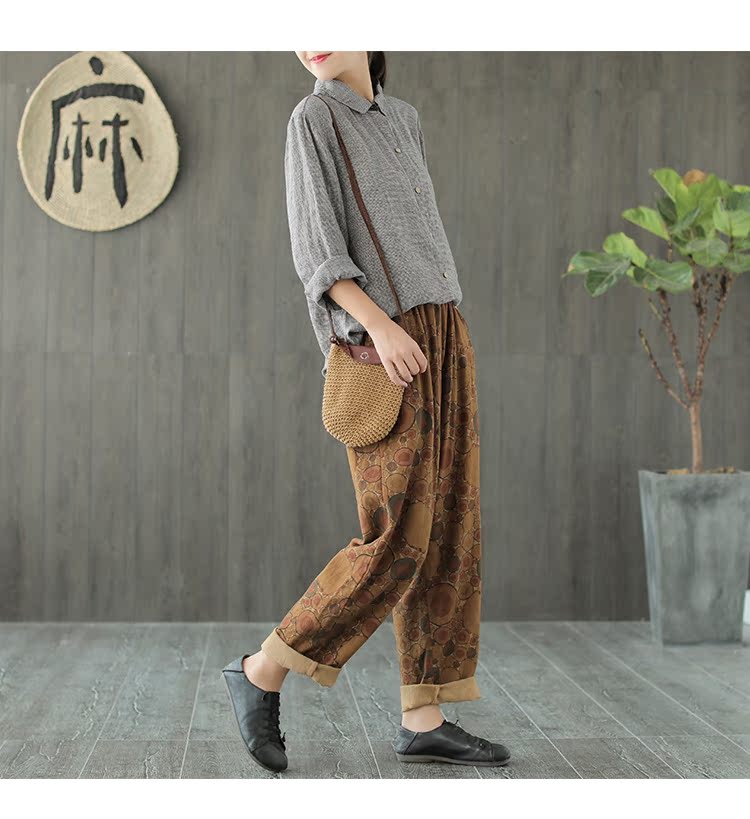 Sản phẩm tai nhỏ 2018 mùa thu cotton mới in quần màu harem rách nữ quần rộng retro giản dị quần jean nữ đẹp