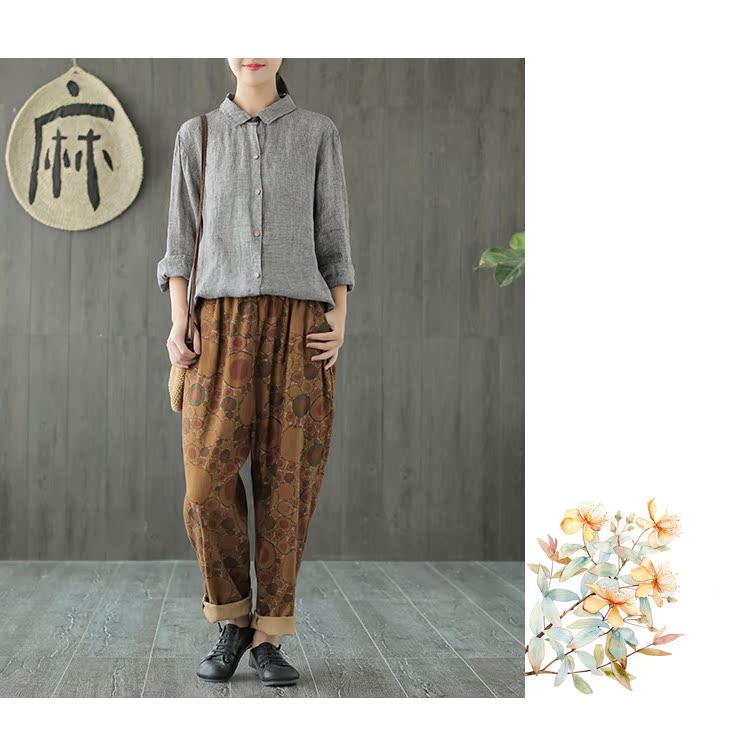 Sản phẩm tai nhỏ 2018 mùa thu cotton mới in quần màu harem rách nữ quần rộng retro giản dị quần jean nữ đẹp