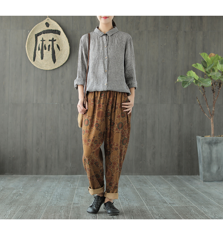 Sản phẩm tai nhỏ 2018 mùa thu cotton mới in quần màu harem rách nữ quần rộng retro giản dị quần jean nữ đẹp