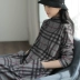 Sản phẩm tai nhỏ 2018 thu đông đảo mới kẻ sọc cotton nhỏ cổ cao tay áo dài đầm retro nữ