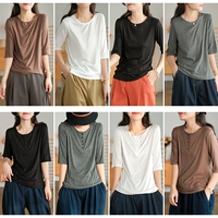 Осенняя тонкая футболка, сезон 2021, свободный крой, круглый воротник