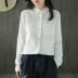 Tai nhỏ sản xuất áo sơ mi retro màu đen hoang dã mùa xuân và mùa thu cotton và áo sơ mi vải lanh dài tay áo sơ mi nữ giản dị sơ mi dài tay nữ cách điệu Áo sơ mi