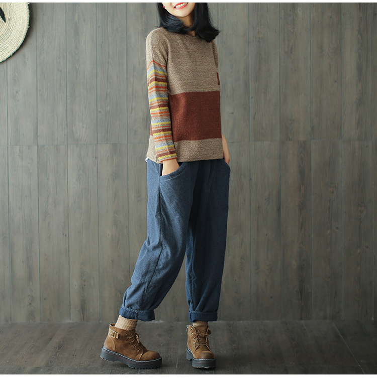 Tai nhỏ sản xuất 2018 thu đông retro văn học lỏng lẻo quần mỏng chần giản dị quần nữ màu rắn dây thun thắt lưng quần quần tây công sở
