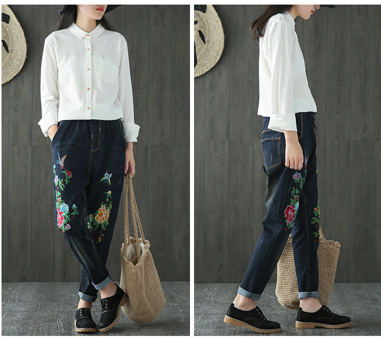 Tai nhỏ sản xuất áo sơ mi retro màu đen hoang dã mùa xuân và mùa thu cotton và áo sơ mi vải lanh dài tay áo sơ mi nữ giản dị áo sơ mi nữ dài tay cá tính