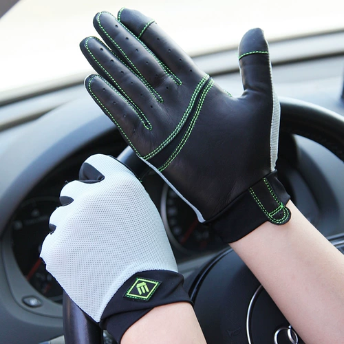 Мужские летние тонкие нескользящие перчатки, из натуральной кожи, впитывают пот и запах