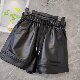 New Genuine Leather Pants Women's Elastic Waist Casual Versatile Wide Leg Pants A-Line Pants Boot Pants Shorts Fashionable Versatile Slimming