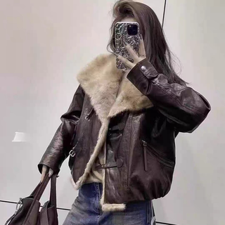 Genuine Leather Goose down Women's 2025 Winter New Style Short Warm Oil-Waxed Sheepskin down Leather Jacket with Fur Collar