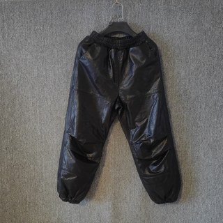 Winter New Style Genuine Leather Cropped Women's Casual Leather Pants, Oil Wax Leather, Warm, Elastic Waist, Down-Filled, Jogger-Style Granny Pants