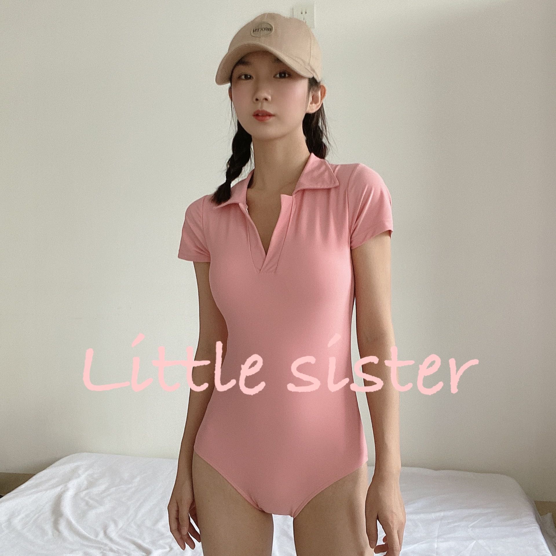 (Little sister) niche Polo lapel design temperament short-sleeved recreational diving surf swimsuit ins