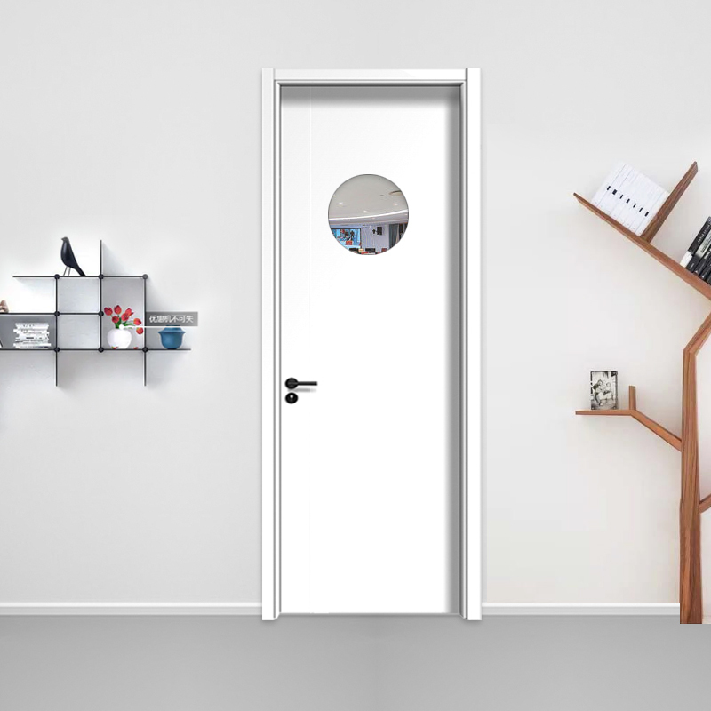 Spot Warm White Wooden Door, Reinforced Ecological, Round Glass, Composite Solid Wood Paint-Free Door, Beauty Salon Training Classroom