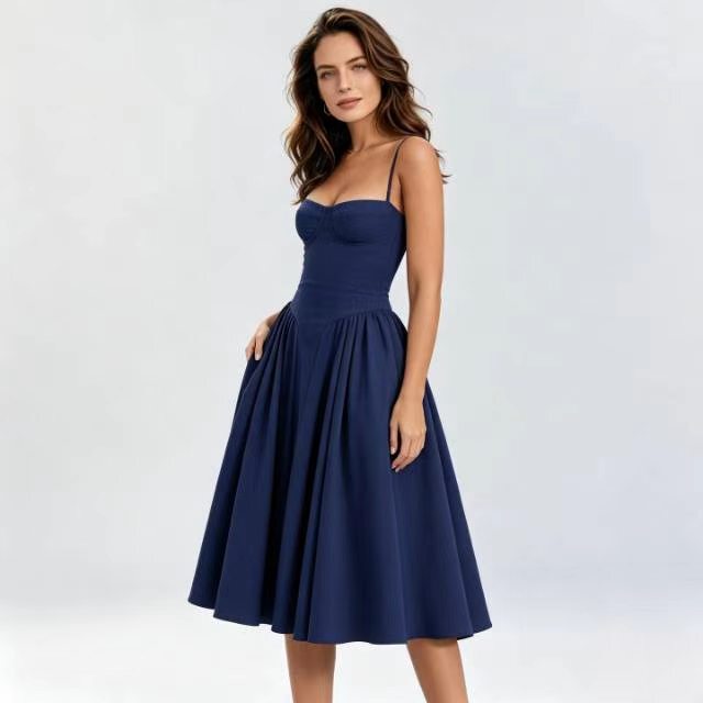 Amazon's Summer European and American Hot-Selling Cross-Border Tube Top Dress with Waist-Cinching Design, Fashionable and Sexy Beach Vacation Slip Dress for Women