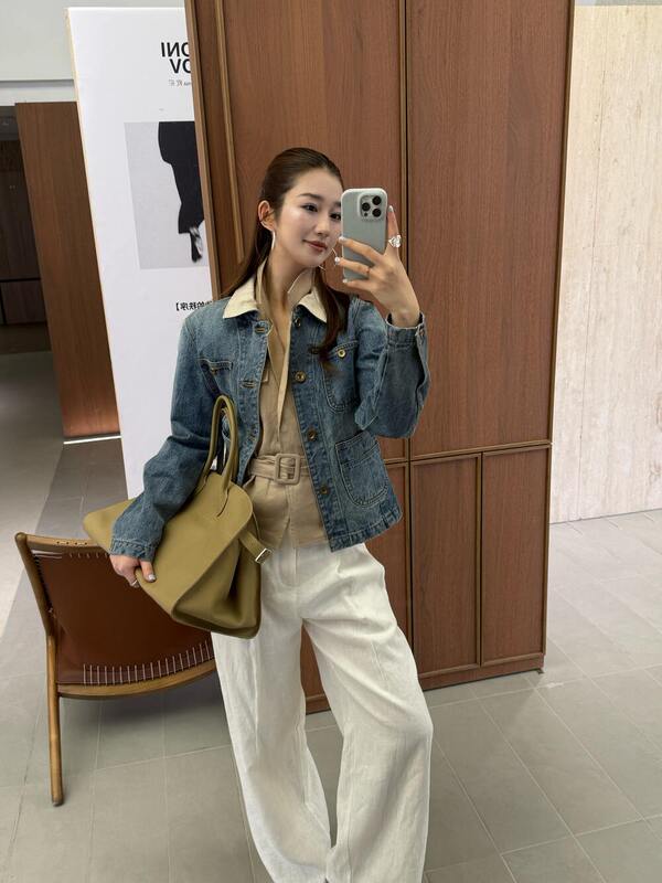 Oni~New Retro Washed Patchwork Color-Blocked Versatile Denim Jacket for Spring 1504