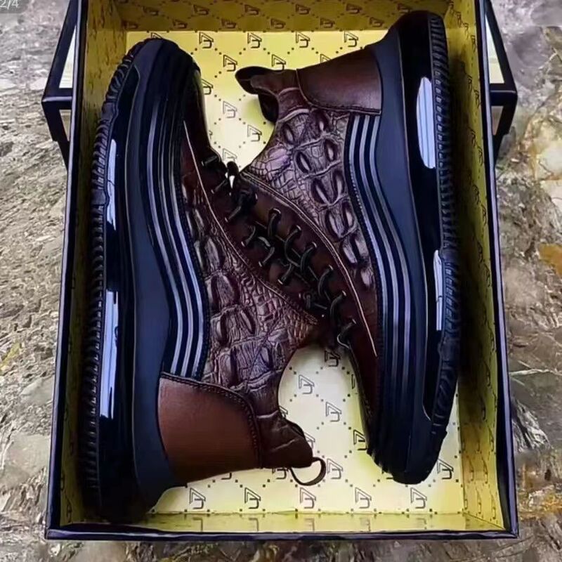 2025 Autumn New Men's Shoes Fashionable Versatile Casual Leather Shoes Crocodile Pattern Waterproof Non-Slip Soft Sole Wear-Resistant Sports Shoes