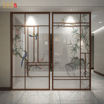 New Chinese flowers and birds screen partition decoration living room study Hotel shelter door entrance tea room fabric flower grid