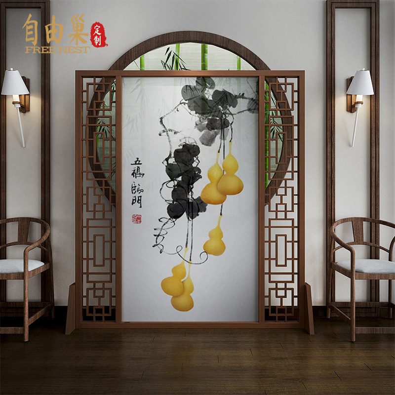 New Chinese style flower window solid wood hollow partition decoration living room tearoom office Buddhao hoist screen