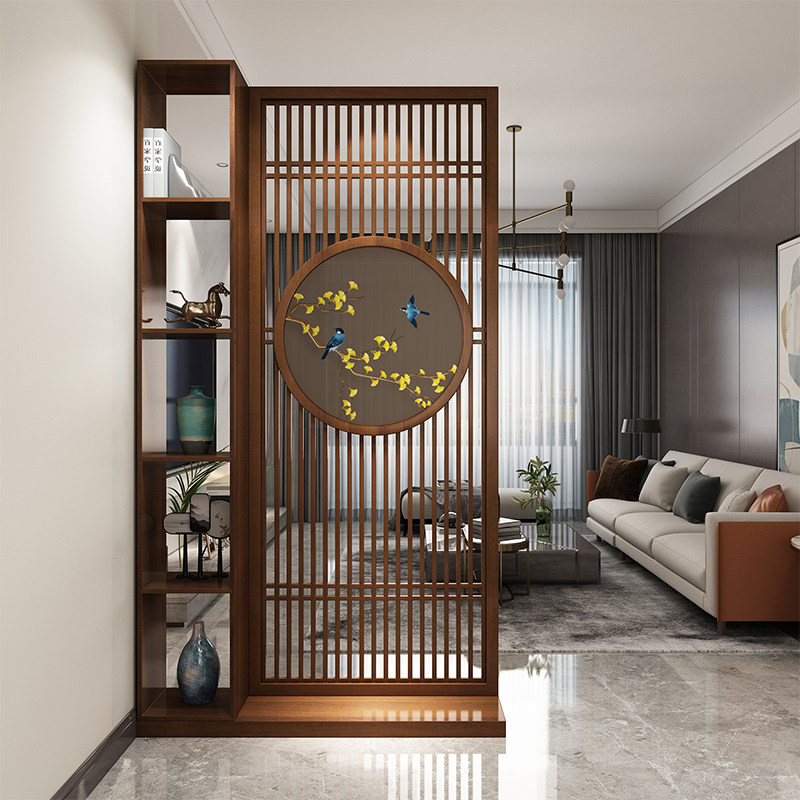 New Chinese style solid wood screen partition shelf integrated decoration living room study entrance porch landing advanced seat screen