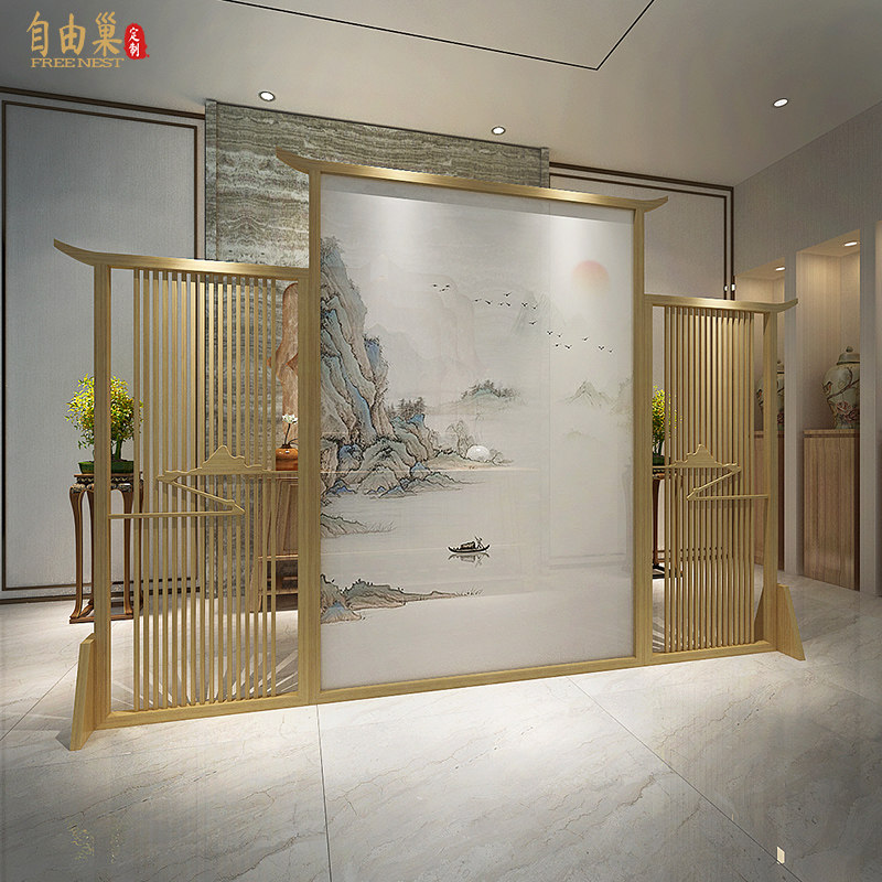 New Chinese solid wood hollow cloud screen partition room will be the living room sofa background to block large seat screen