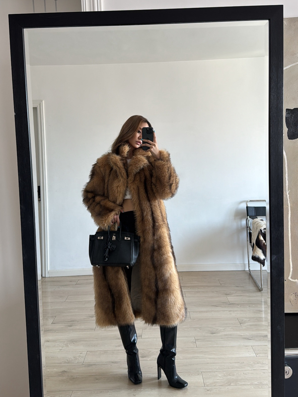 Minus 10 Degrees Super Warm Long Faux Fur Coat with Belt for Women, Short Fur Coat, Overcoat