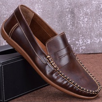 Foreign Trade Mens Shoes Spring Autumn Genuine Leather Inn Retro Leather leather Bull Leather Men Business Casual one Foot Pedal Driving Shoes