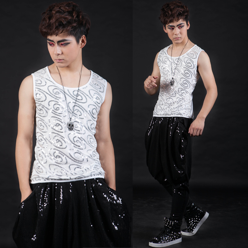 Nightclub bar singer performs personality sequilie vest rock ds vest DJ men's intensive waistcoat male