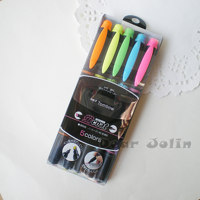 TOMBOW fly double head fluorescent pen 5 color WA-TC set single student office key mark Mark Hand account