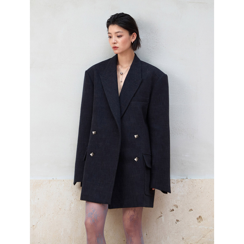 Luobian [Reinventing Classics] Original Designer Silhouette Blazer for Women, Loose Vintage Suit Top
