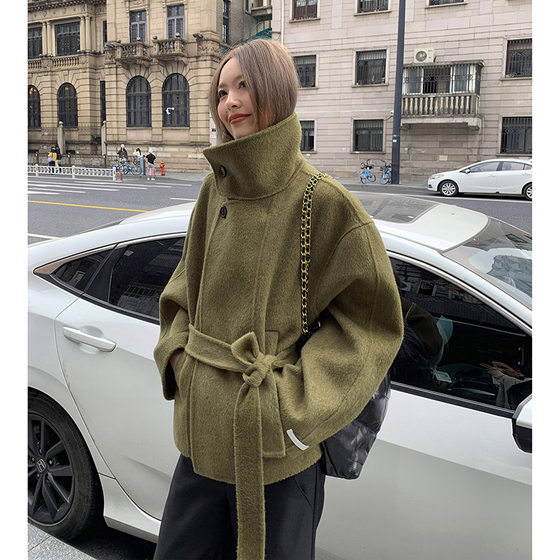 
Luobian [Fir] 100 wool suit double-sided short double-sided tweed strap stand collar loose top coat winter